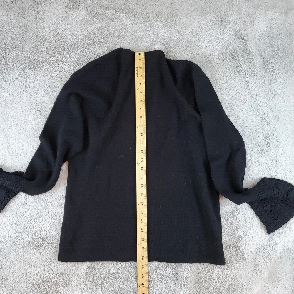 Sarah Spencer Merino Wool Sweater Women XL Crochet Lace Bell Sleeve V-Neck Black